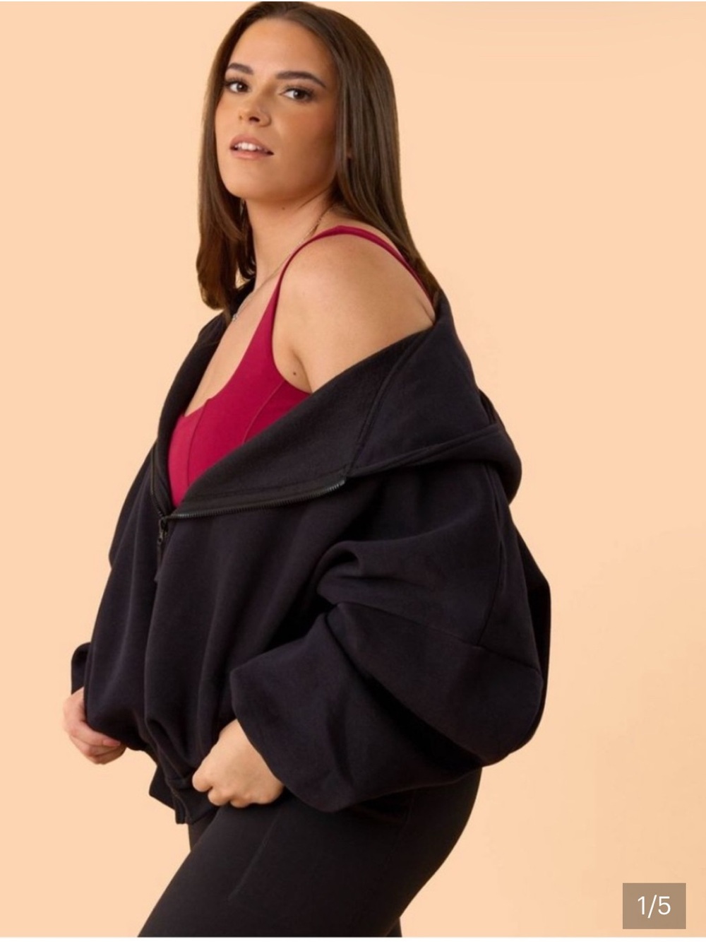 BLOGILATES 🔥Black MARSHMALLOW Oversized Zip Hoodie with Relaxed Fit